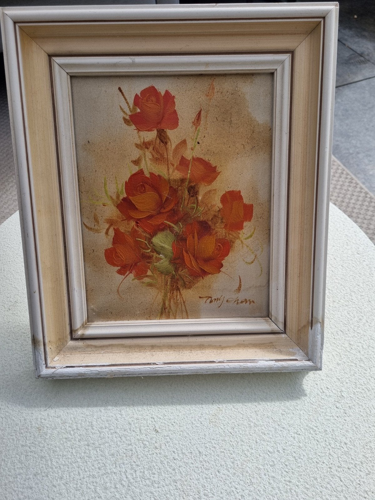 Schilderij met rozen, gesigneerd Tony Chan, Antiek en Kunst, Ophalen of Verzenden
