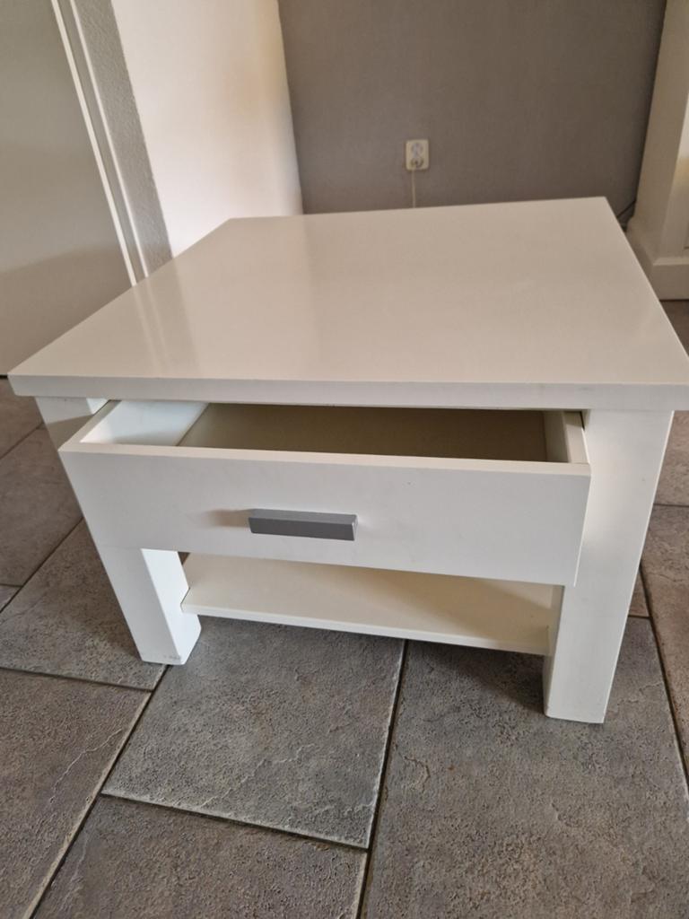 Witte salontafel met lade en opbergvak, 46x64x64 cm, Huis en Inrichting, Tafels | Salontafels, Ophalen, Overige materialen, Gebruikt