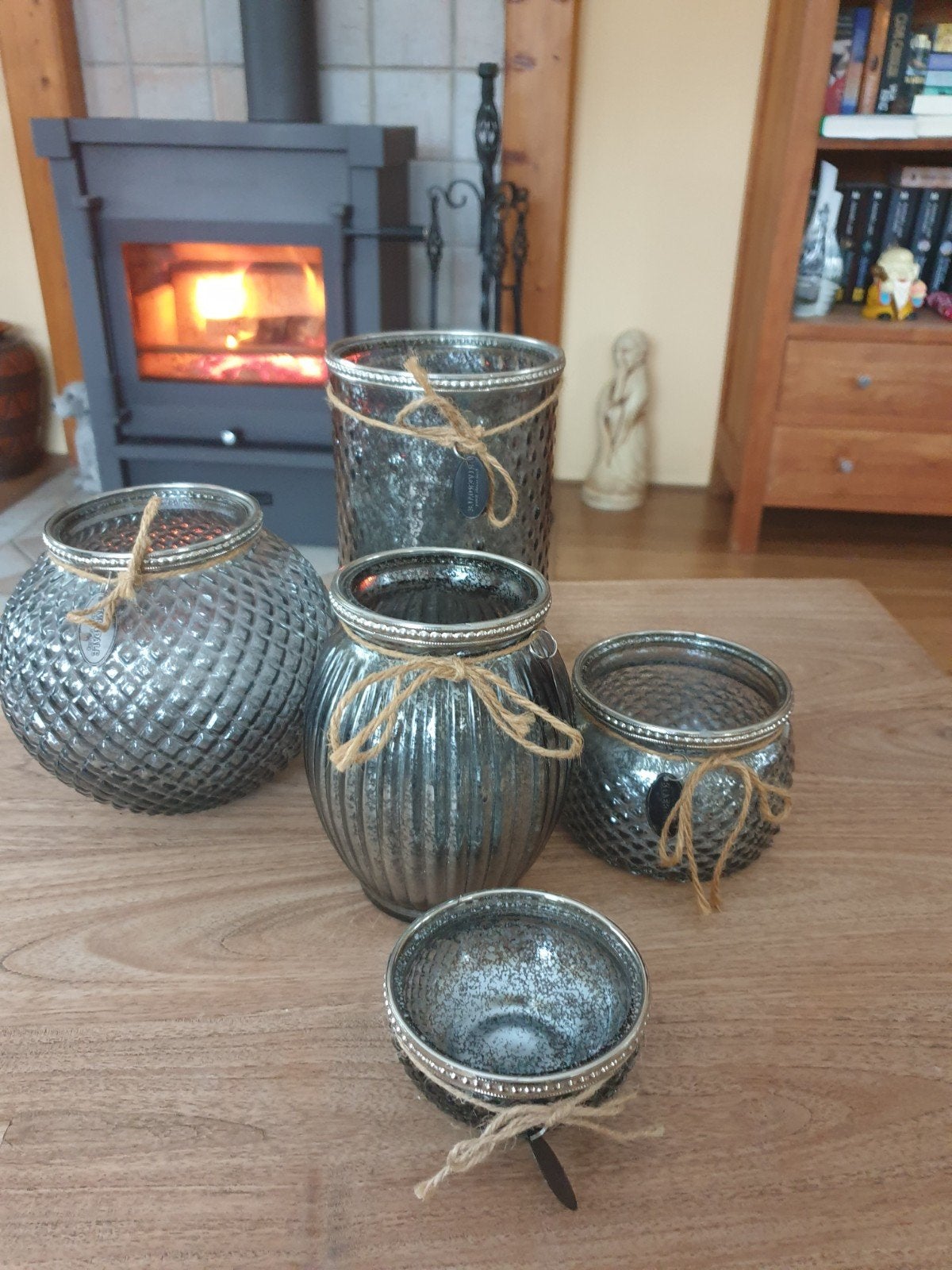5 mooie Riverdale glazen waxine  lichtjes, Ophalen of Verzenden, Glas, Riverdale