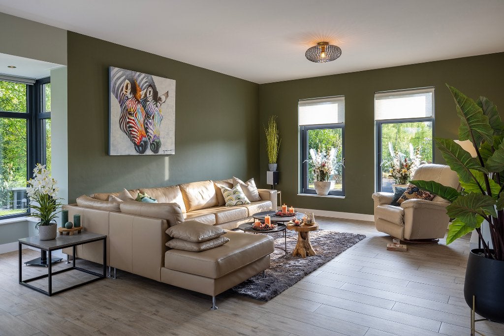 Mooie lederen hoekbankstel met lounge, Ophalen, 250 tot 300 cm, Gebruikt, Modern-strak