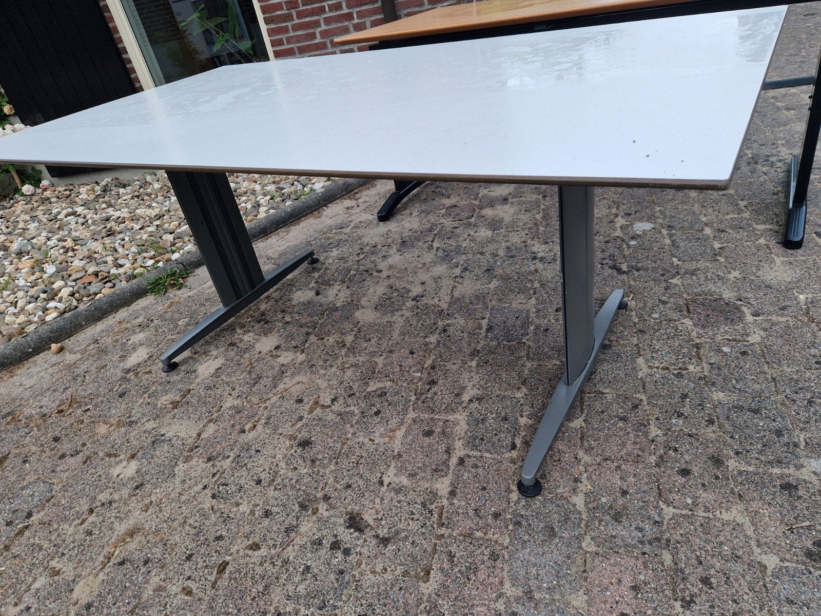 Ruim bureau met grijs blad, Ophalen, Demontabel, Gebruikt, 180 cm
