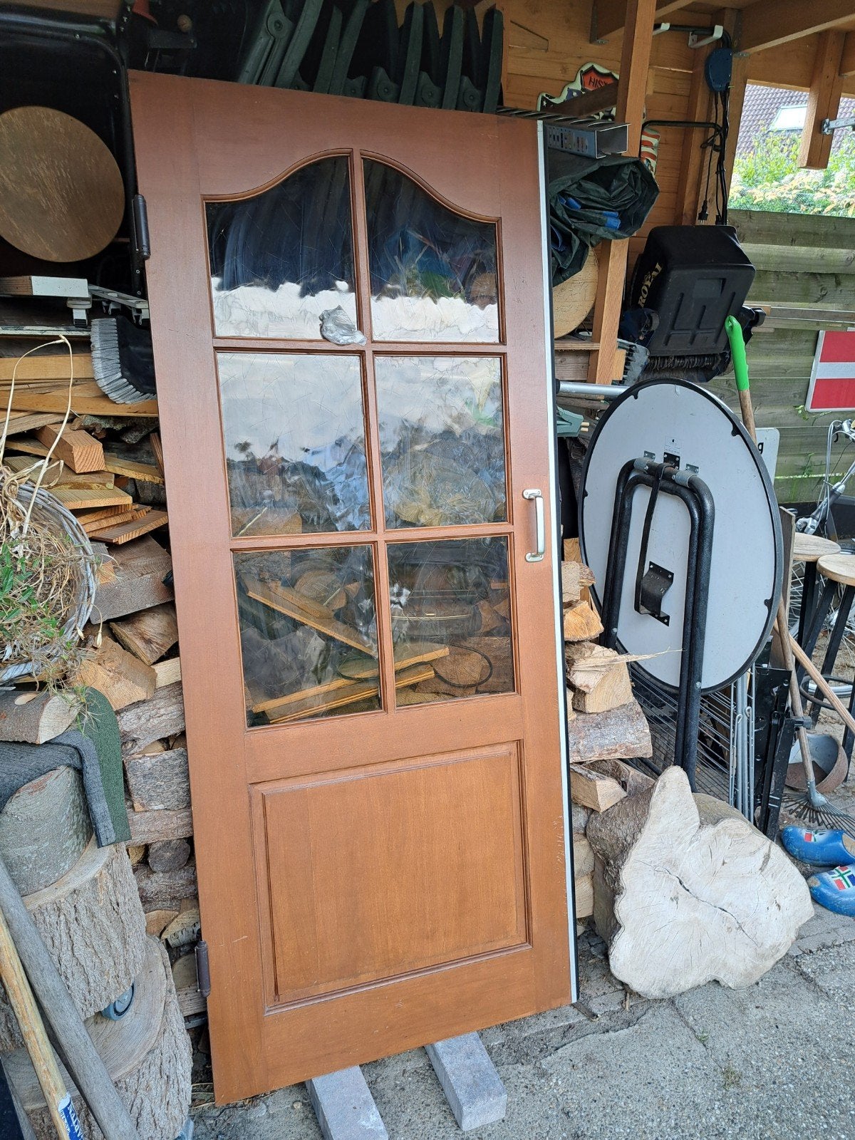 Houten binnendeur met glas - 199x85cm, Ophalen, Gebruikt, 80 tot 100 cm, Binnendeur