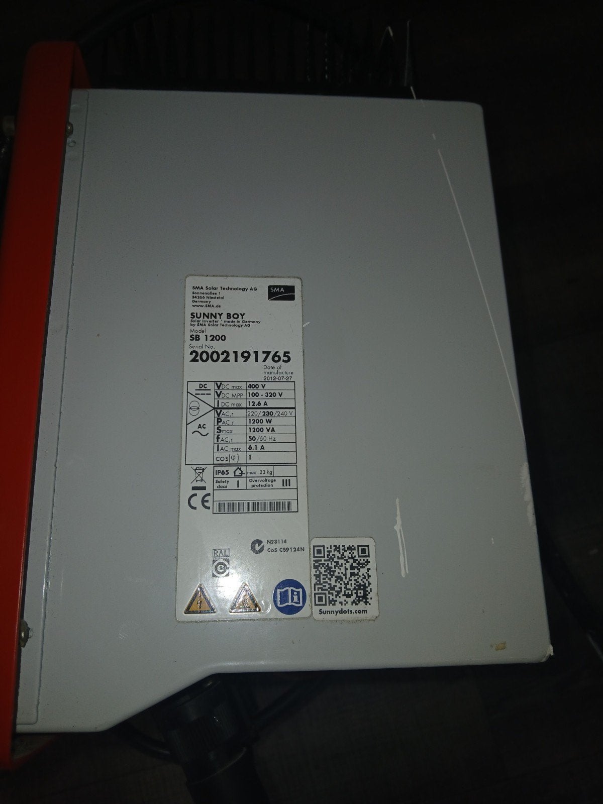 SMA Sunny Boy SB 1200 omvormer voor zonnepanelen, Ophalen, Gebruikt, Overige typen
