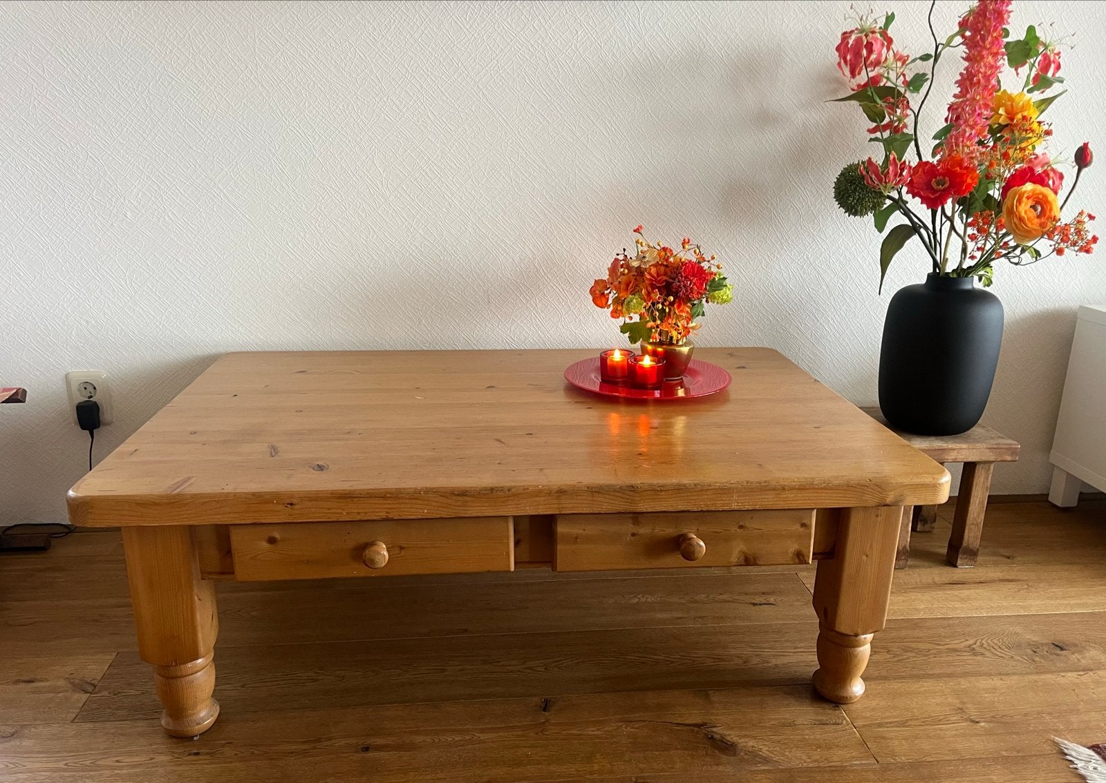 Massief grenen salontafel met lades - 120x80/40 cm, Ophalen, Gebruikt, 100 tot 150 cm, 50 tot 100 cm