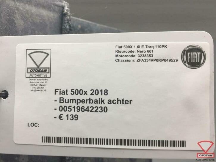 fiat 500x 2018 bumperbalk bumper balk achter 00519642230, Gebruikt, Stellantis Europe S.p.A., Ophalen of Verzenden, Info@stellantis.com