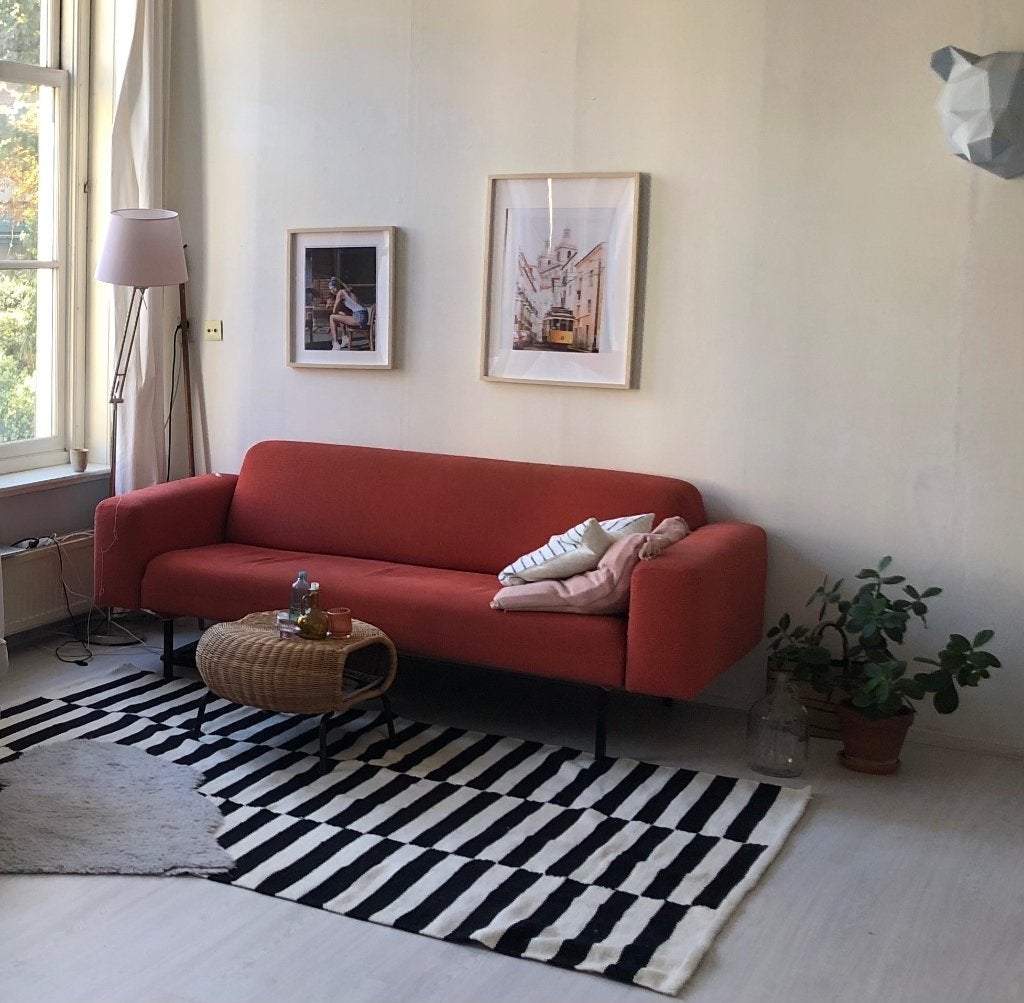 Oranje design bank, Ophalen, Gebruikt, Driepersoons, 75 tot 100 cm