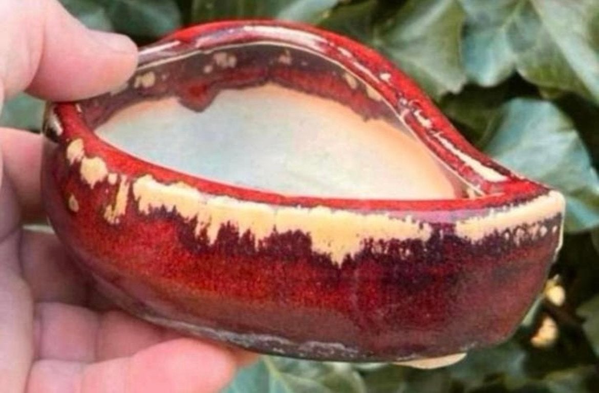 Bonsai schaal Ossenbloed rood geglazuurd 13,6x9,7x4,8, Ophalen of Verzenden, Zo goed als nieuw, Overige vormen, Aardewerk