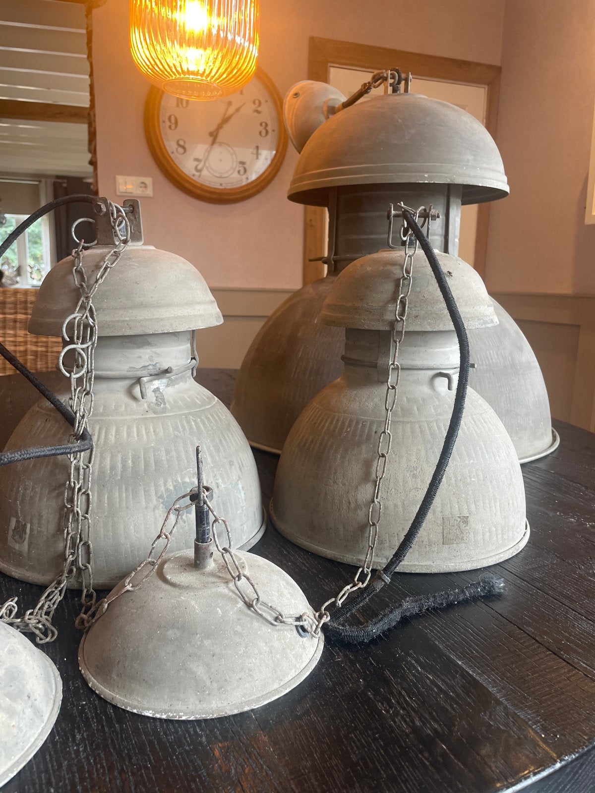 HK Living Hanglampen Set: 2 Klein, 1 XL - Industriële Stijl, Gebruikt, Industrieel landelijk, Metaal, E27 (groot)