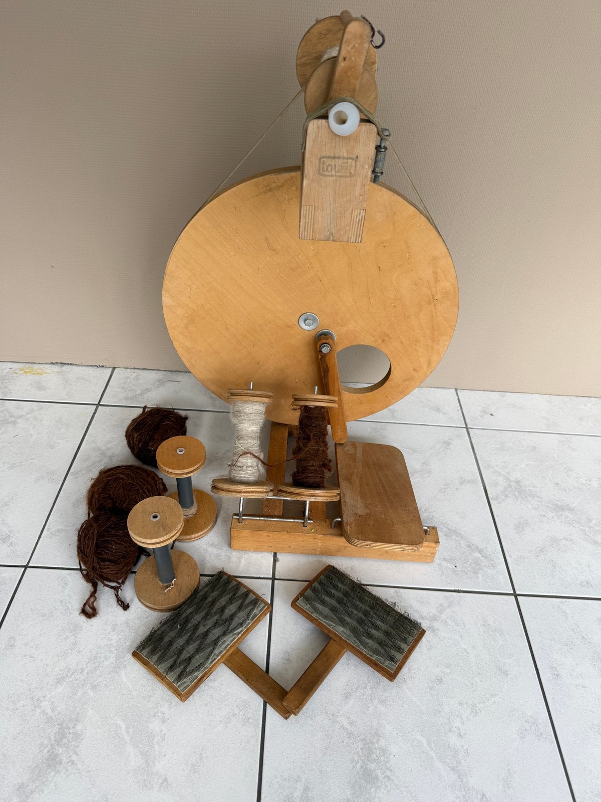 Vintage Louët S10 Spinnewiel Compleet met Spoelen & Handkaar, Ophalen of Verzenden, Gebruikt, Spinnewiel