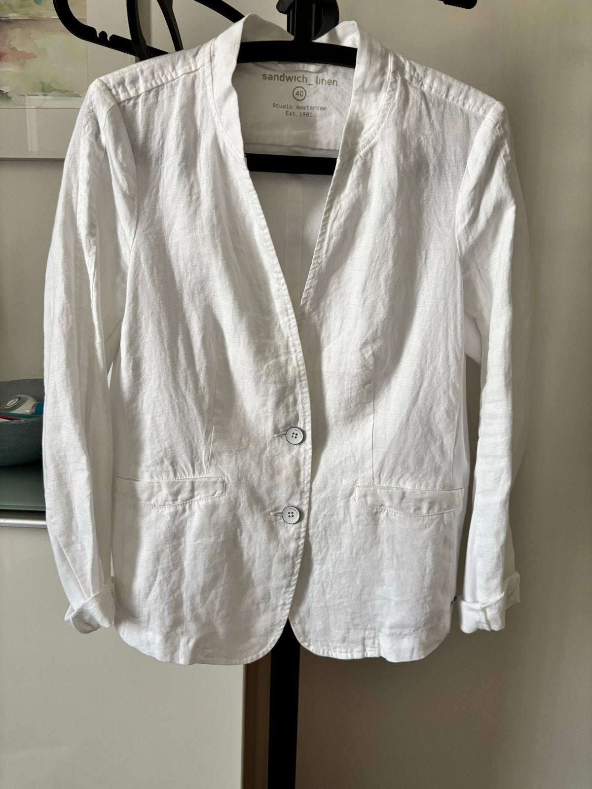 Sandwich Linnen Jasje Maat 40 Wit, Kleding | Dames, Jasjes, Kostuums en Pakken, Maat 38/40 (M), Wit, Ophalen of Verzenden, Zo goed als nieuw