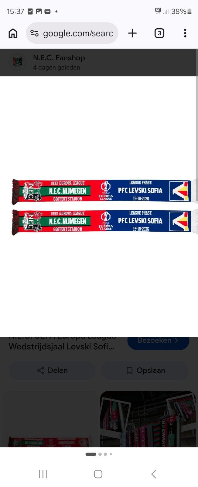 N.E.C. Nijmegen vs PFC Levski Sofia Wedstrijdsjaal, Verzamelen, Ophalen of Verzenden, Nieuw, Vaantje of Sjaal