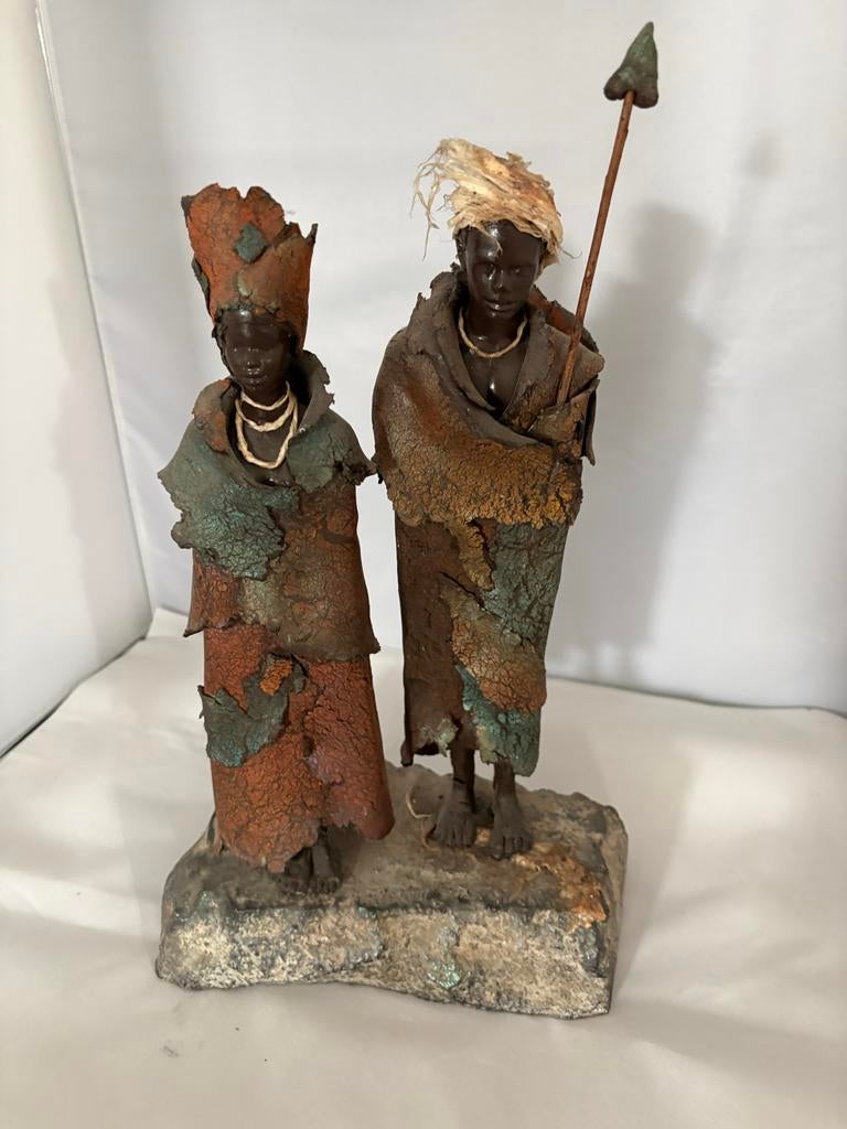 Afrikaans beeld: Krijger en Vrouw, Antiek en Kunst, Ophalen of Verzenden