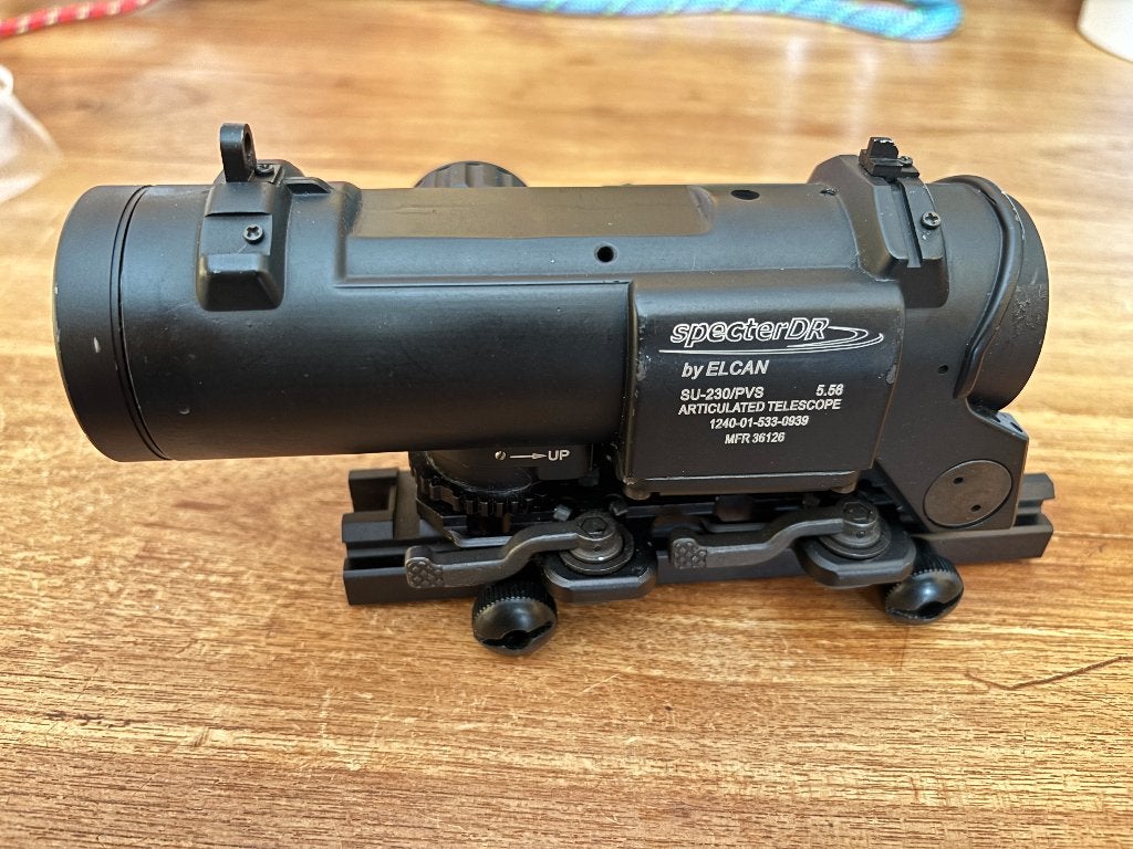 Airsoft scope Elcan SpectorDR 1*-4* SU-230 met red-dot, Ophalen of Verzenden, Zo goed als nieuw
