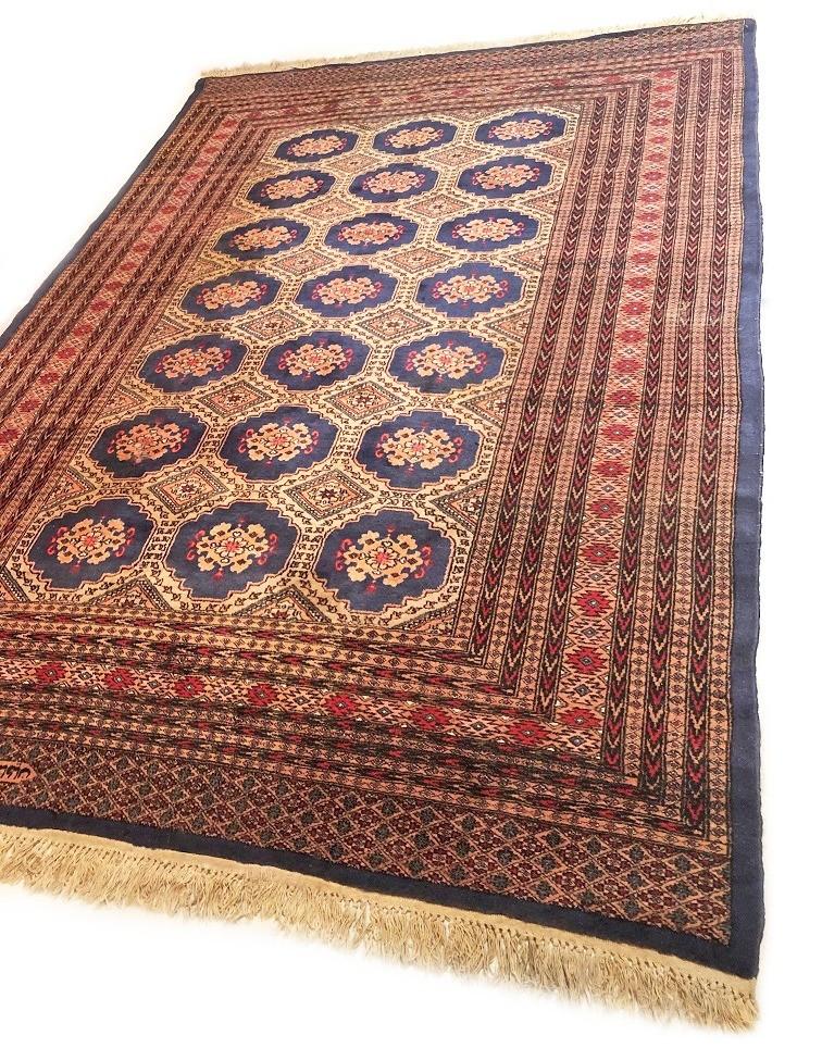Perzisch tapijt handgeknoopt Bokhara Oosters vloerkleed, Gebruikt, Blauw, 200 cm of meer, Ophalen of Verzenden