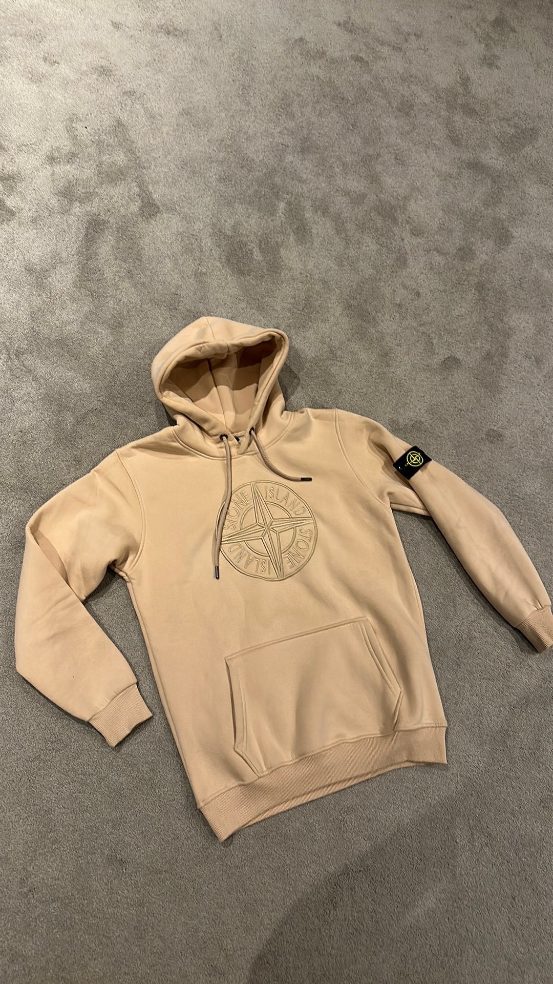 Stone island trui beige S 36 unisex capuchon hoodie, Verzenden, Zo goed als nieuw, Beige