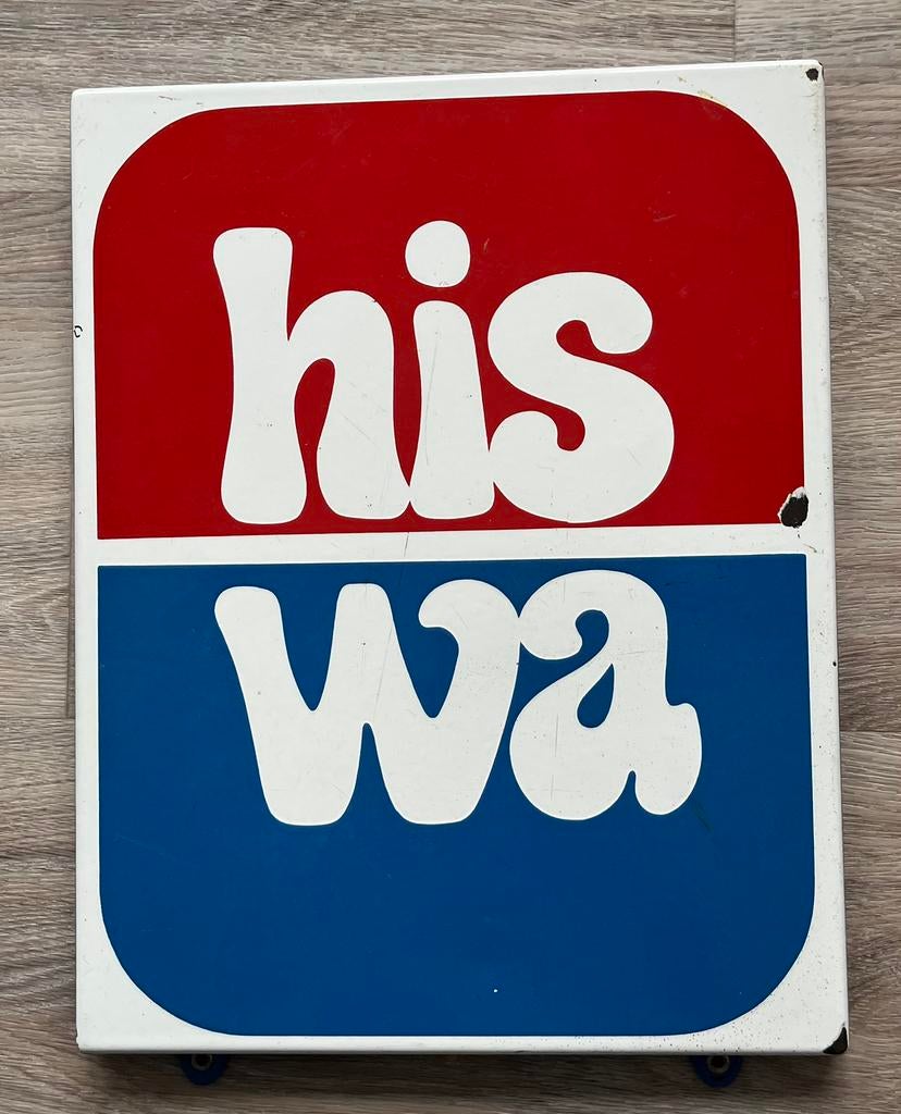 Emaille HISWA bord, Verzamelen, Ophalen of Verzenden, Gebruikt, Reclamebord
