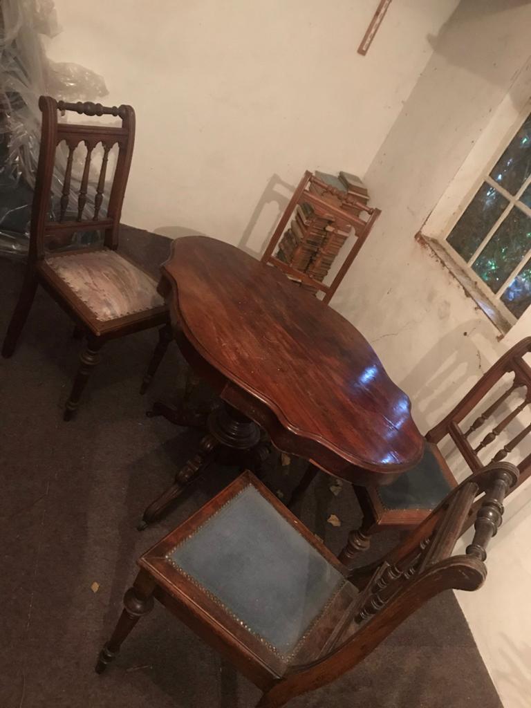 Antiek setje tafel met 4 stoelen, Antiek en Kunst, Ophalen