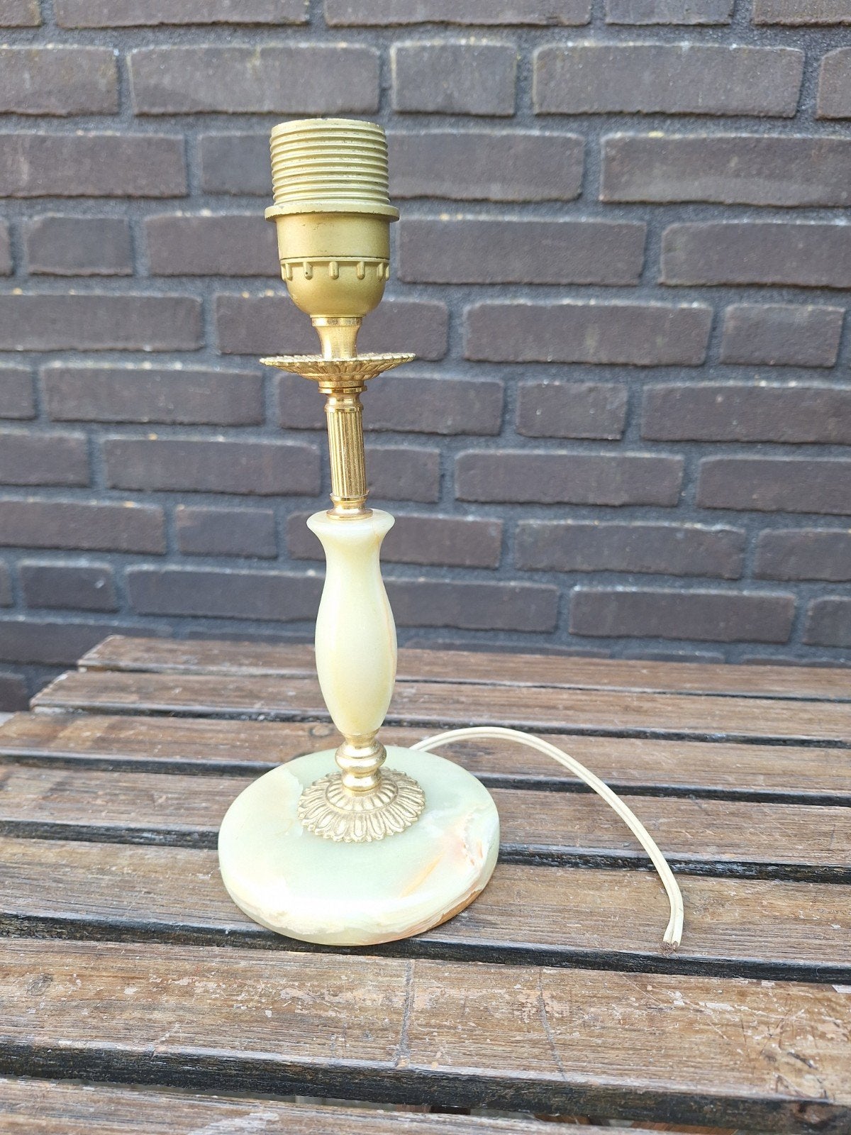 Vintage Tafellamp Marmer/Onyx met Messing Details, Beige, Gebruikt, Overige merken, Natuurlijk materiaal