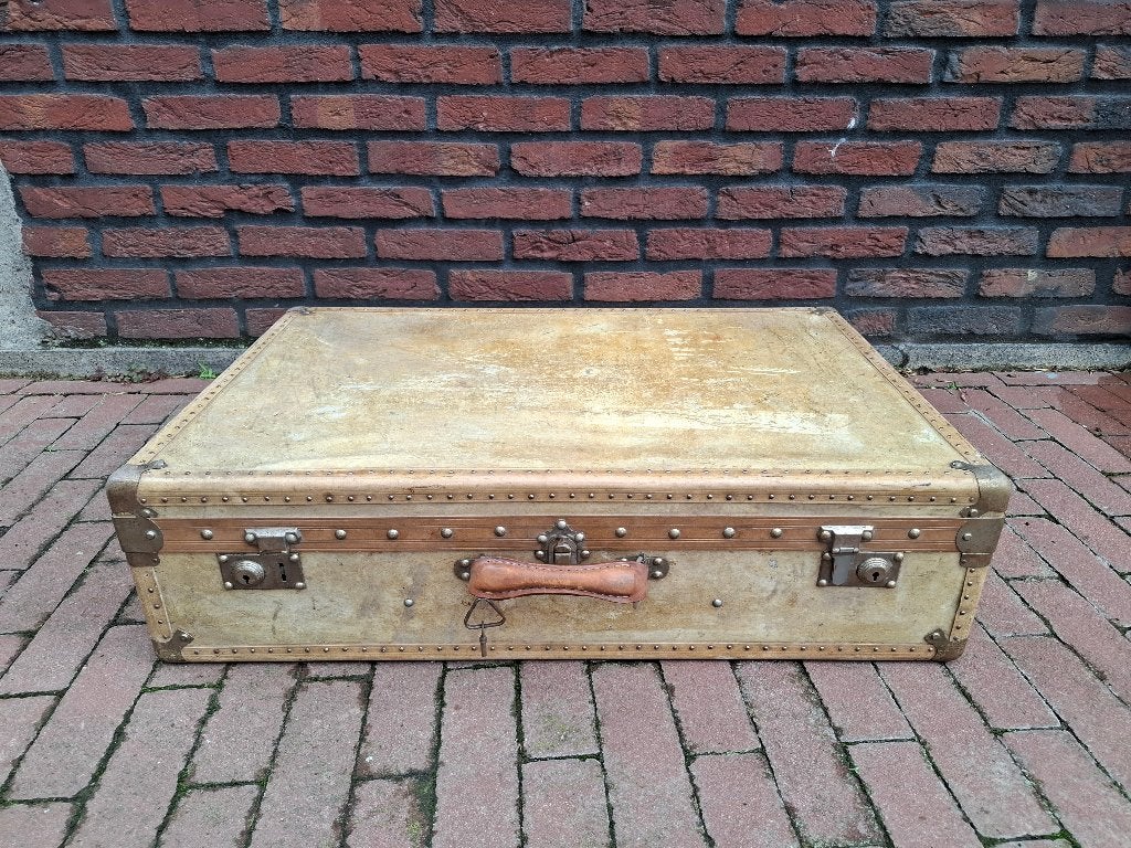 Antiek Frans groot vellum koffer, reiskoffer #2, Ophalen of Verzenden
