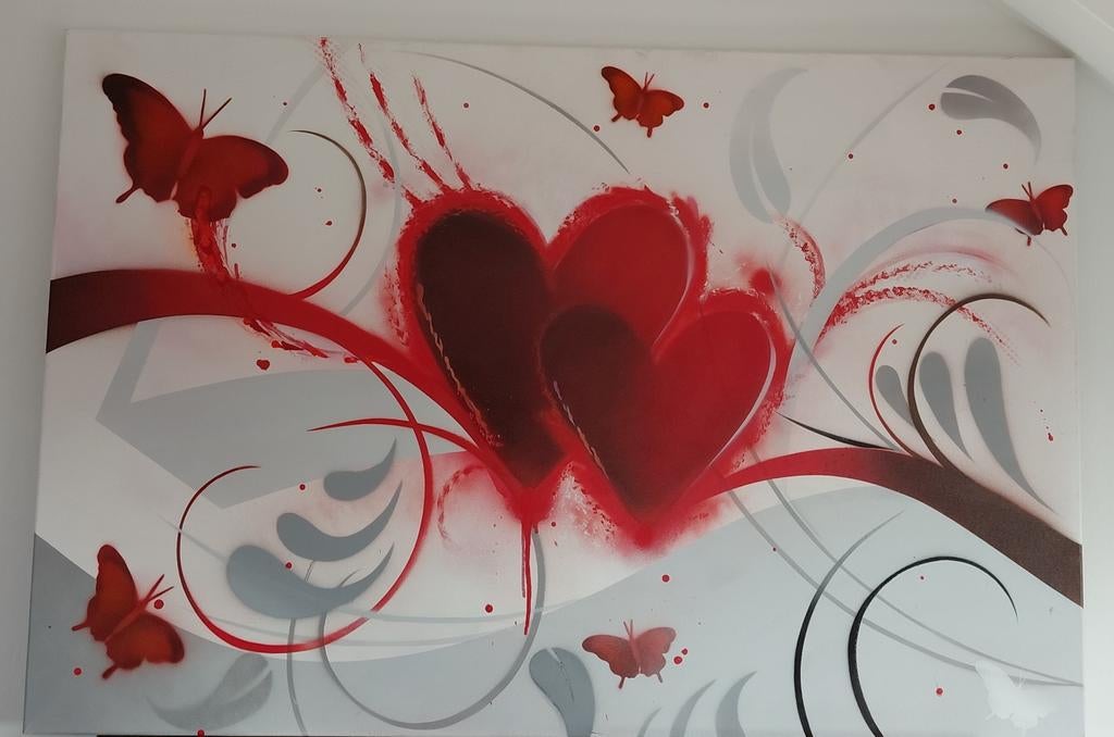 Canvas schilderij met rode harten en vlinders
80 x 120 cm, Huis en Inrichting, Woonaccessoires | Schilderijen, Tekeningen en Foto's