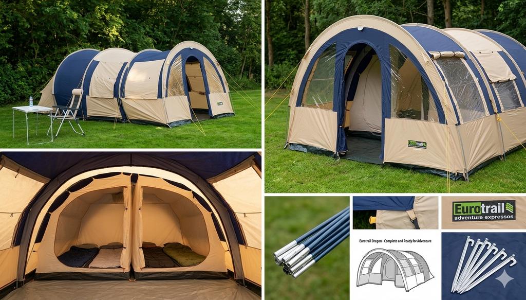 Tent Eurotrail Oregon 6-persoons tunneltent, Caravans en Kamperen, Tenten, Ophalen, Gebruikt, Tot en met 6