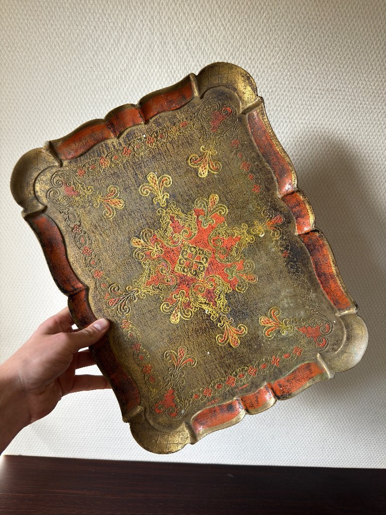 Vintage Florentijns Venetiaans Dienblad, Oranje Goud, Overige materialen, Gebruikt, Ophalen of Verzenden, Dienblad