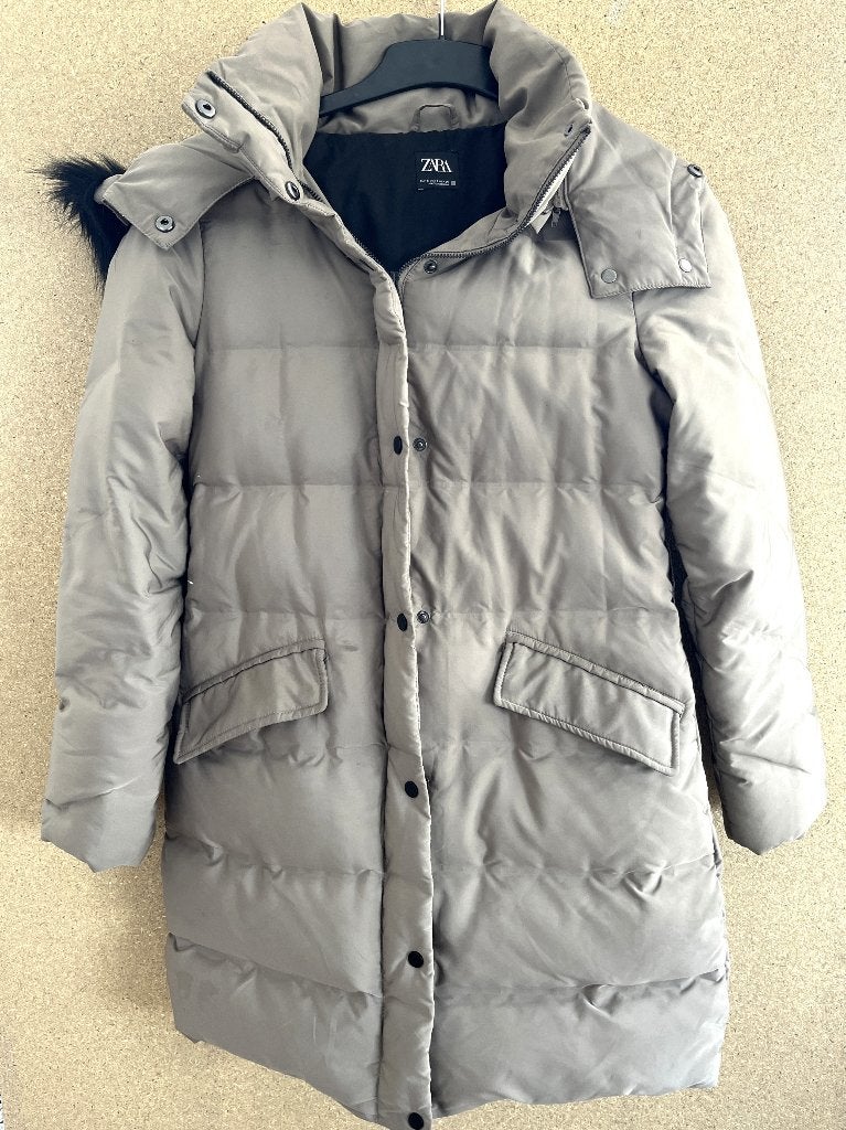 Zara dames lange donsjas beige maat S, Verzenden, Zo goed als nieuw, Maat 36 (S), Zara