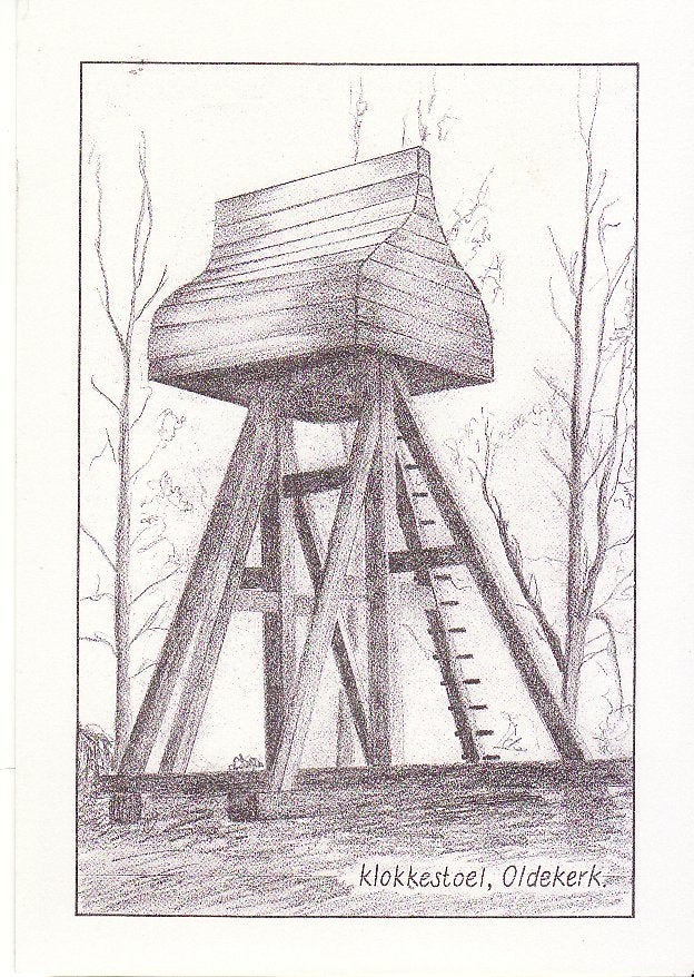 Oldekerk (Gr) Klokkestoel met helmdak - pentekening-, Ophalen, 1960 tot 1980, Ongelopen, Groningen
