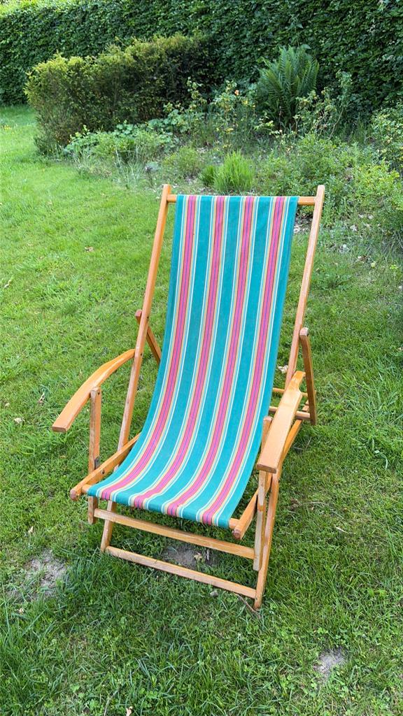 Vintage strandstoel, Tuin en Terras, Ophalen, Gebruikt, Hout, Verstelbaar