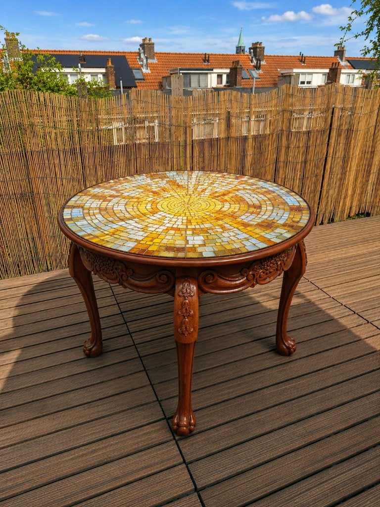 Salontafel barok gehard glas mozaïek, Huis en Inrichting, Tafels | Salontafels, Ophalen, Gebruikt, 50 tot 100 cm, 50 tot 75 cm