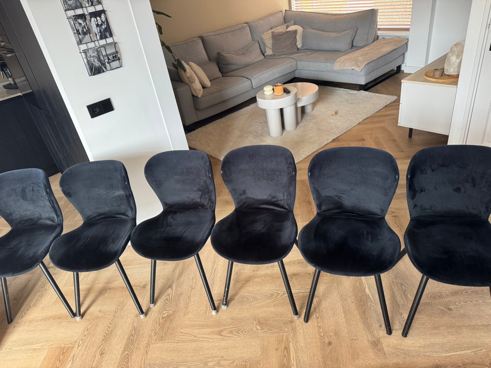 6 zwarte velvet eetkamerstoelen, Ophalen, Gebruikt, Zwart, Vijf, Zes of meer stoelen