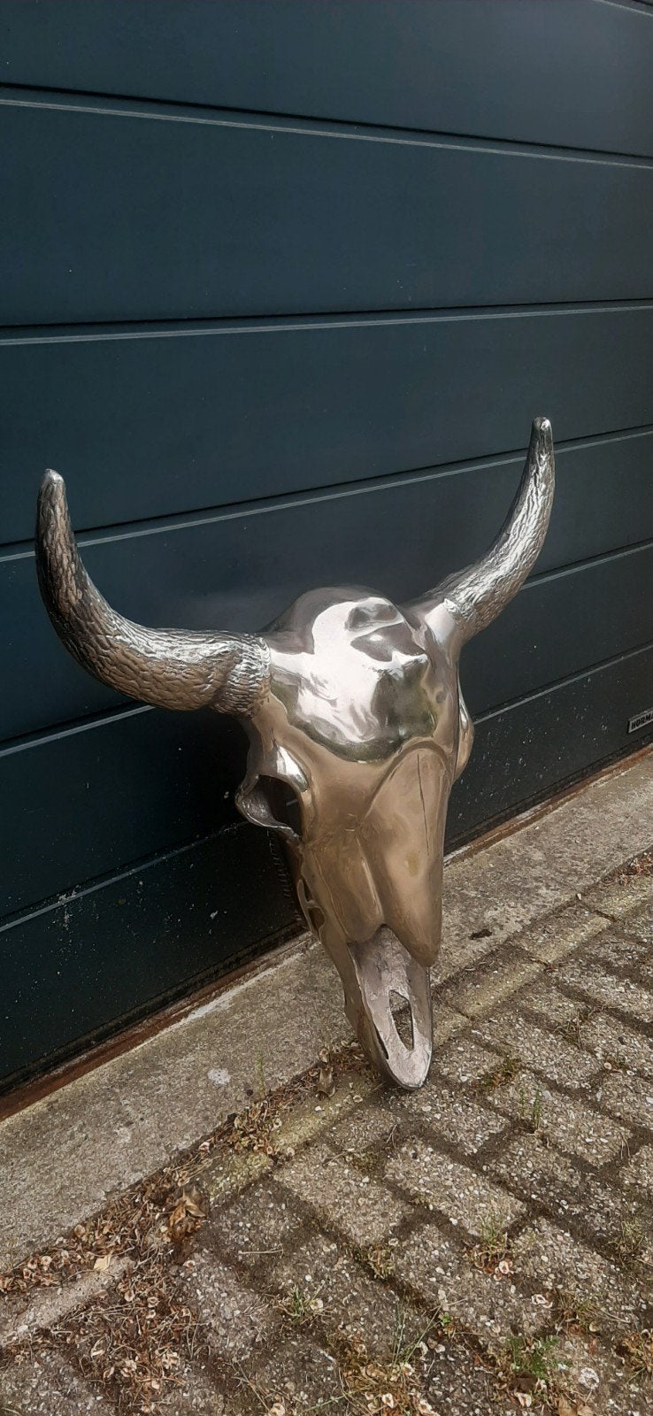 Stijlvolle aluminium wanddecoratie BULL, Ophalen, Metaal, Wandsculptuur, Zilver