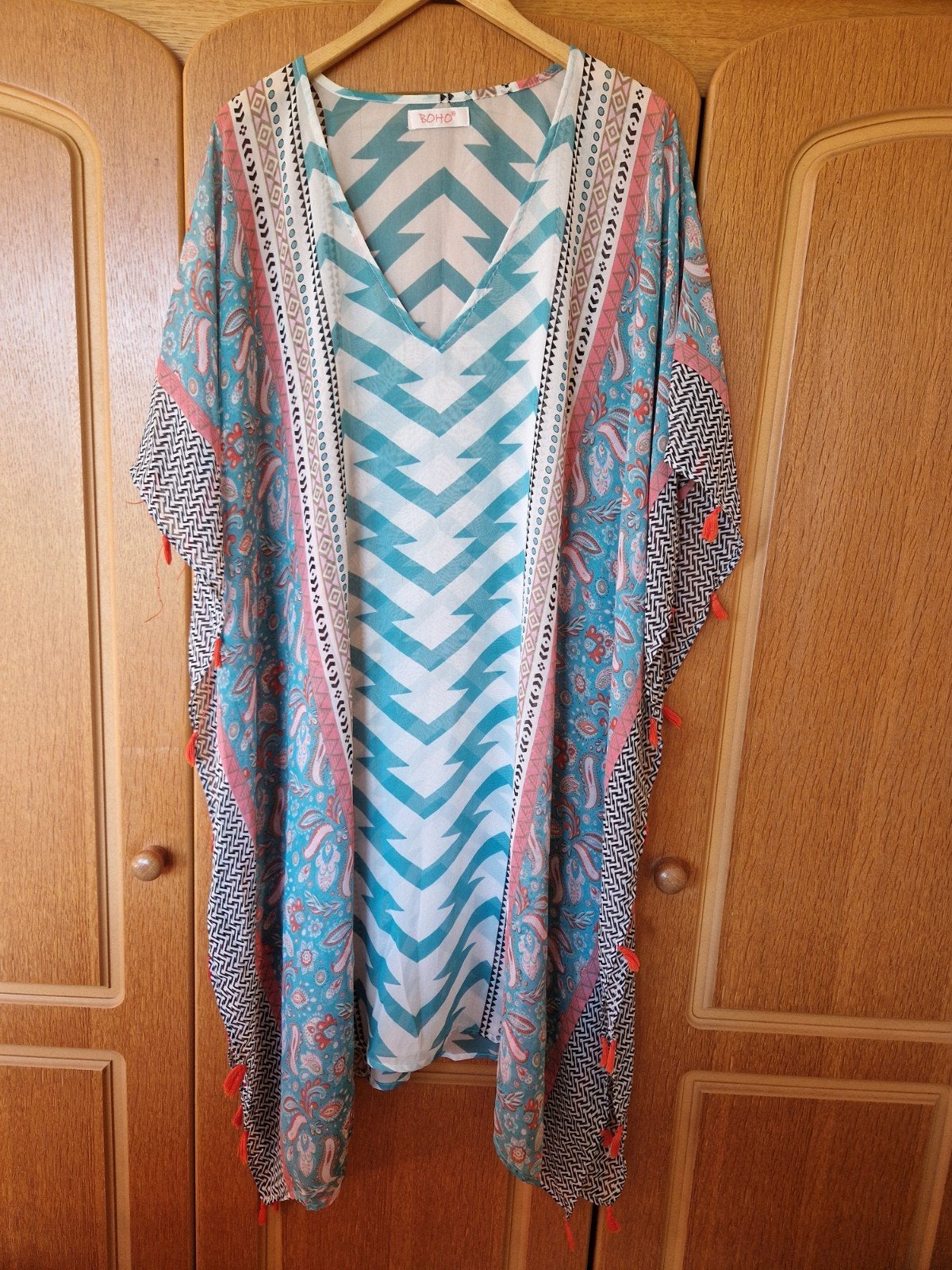 Boho Kaftan Jurk, Maat 38/40 (M), Meerkleurig, Ophalen of Verzenden, BOHO