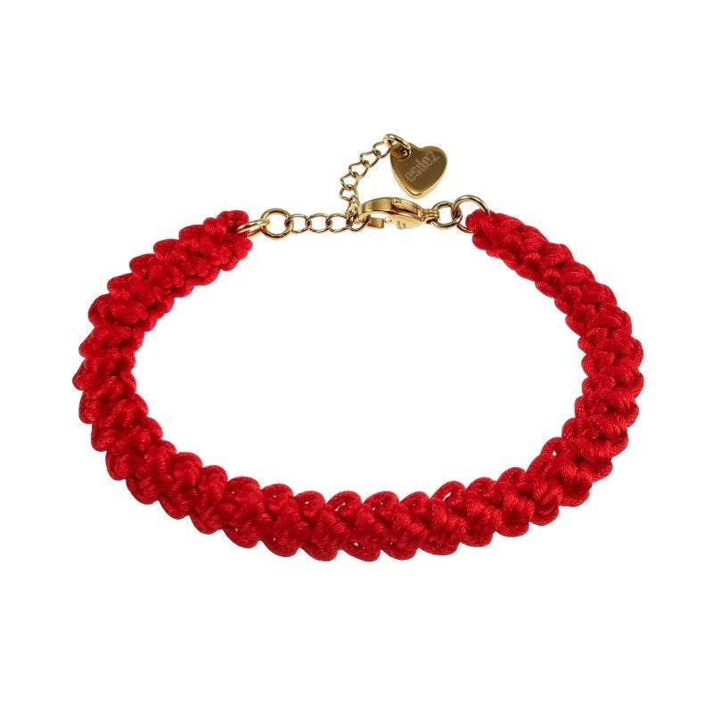Gehaakte Damesarmband Rood Satijnachtig Nylonkoord Verguld, Staal, Birgitta-Gracht 33, 6465 EL Kerkrade, Nederland, Verzenden
