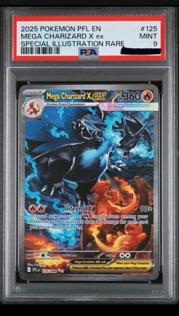 Mega Charizard X EX Special PFL PSA 9!!, Ophalen of Verzenden, Nieuw, Losse kaart
