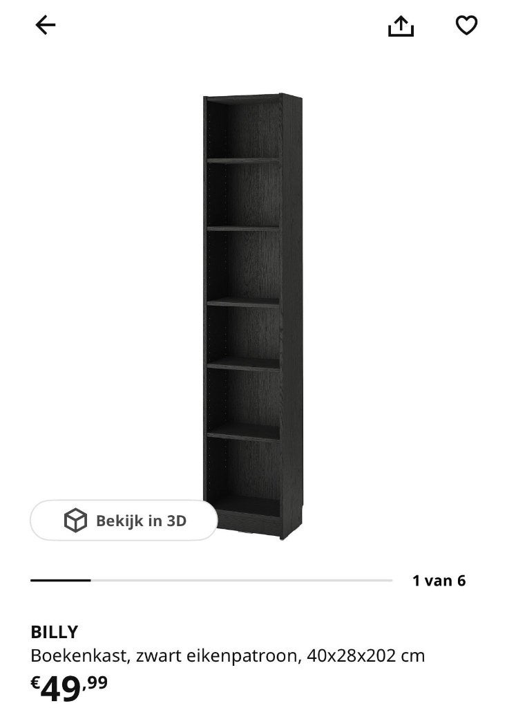 IKEA kast Billy zwart - Nieuw in doos, Ophalen, 200 cm of meer, Nieuw, 50 tot 100 cm