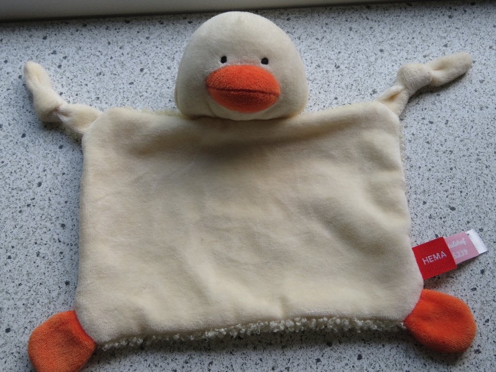 Knuffeldoek eend of eendje van Hema met oranje snavel, Hema, Ophalen of Verzenden, Zo goed als nieuw, Met label