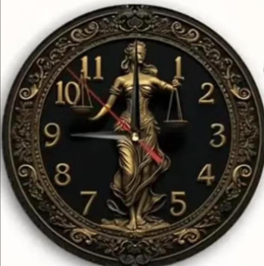 Vintage ronde wandklok van hout - Vrouwe Justitia (24cm), Ophalen of Verzenden, Nieuw, Dier