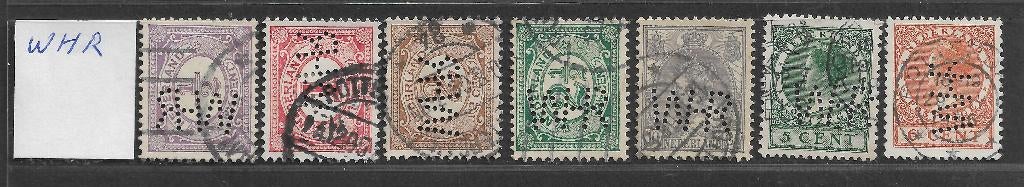 Perfins Nederland  - - - 7  zegels met Perfin  WHR, Verzenden, T/m 1940, Gestempeld