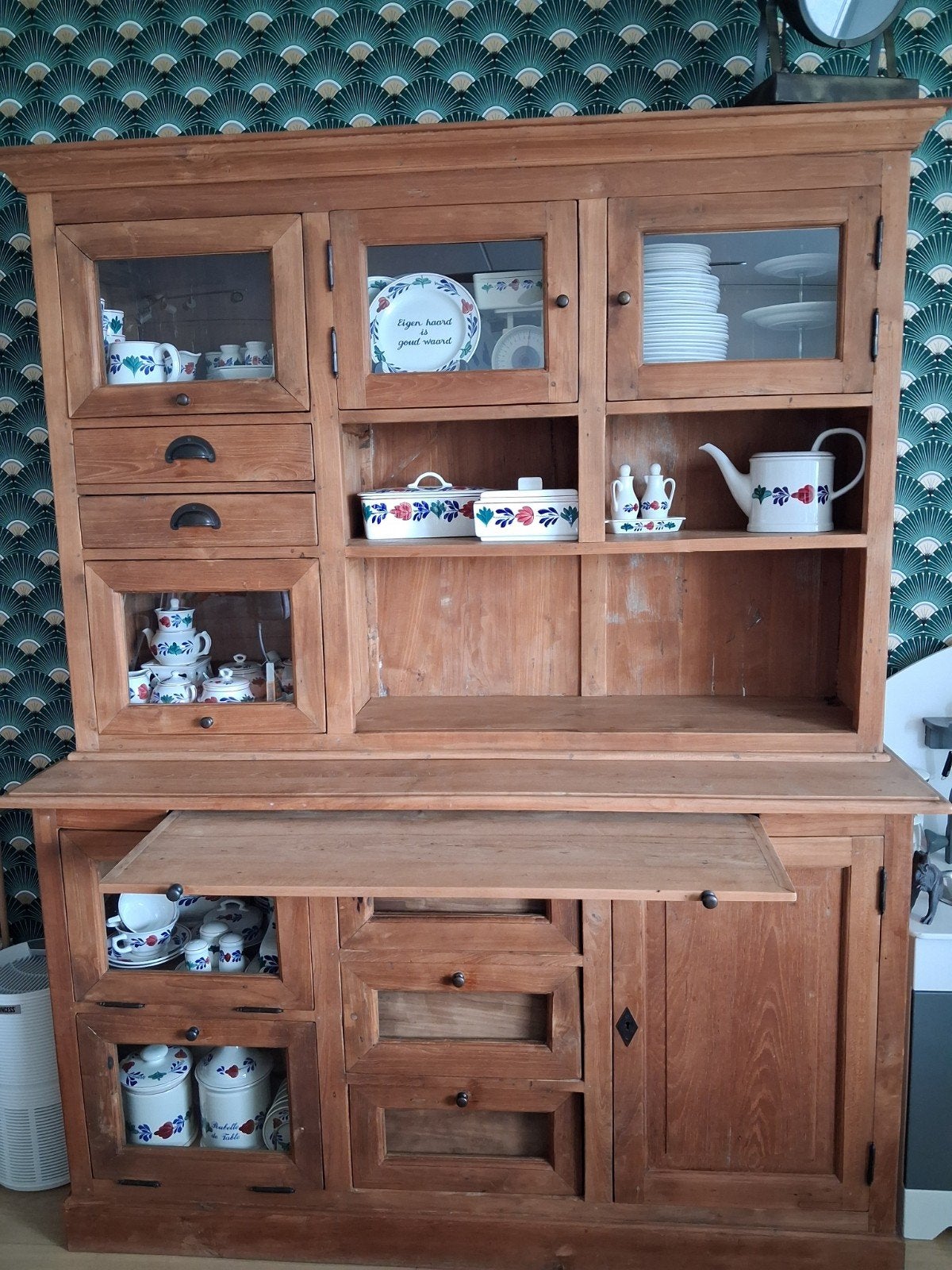 SCHITTERENDE ,  MASSIEF , TEAKKAST  MET GROTE  LADES, Huis en Inrichting, Kasten | Buffetkasten, Ophalen, Gebruikt, 200 cm of meer