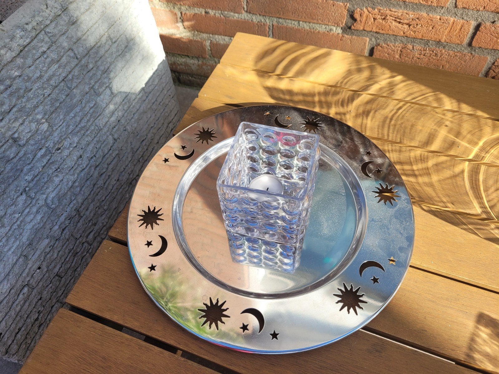 Zilveren sierbord met ster/maan, Ophalen, Gebruikt, Schaal, Rond