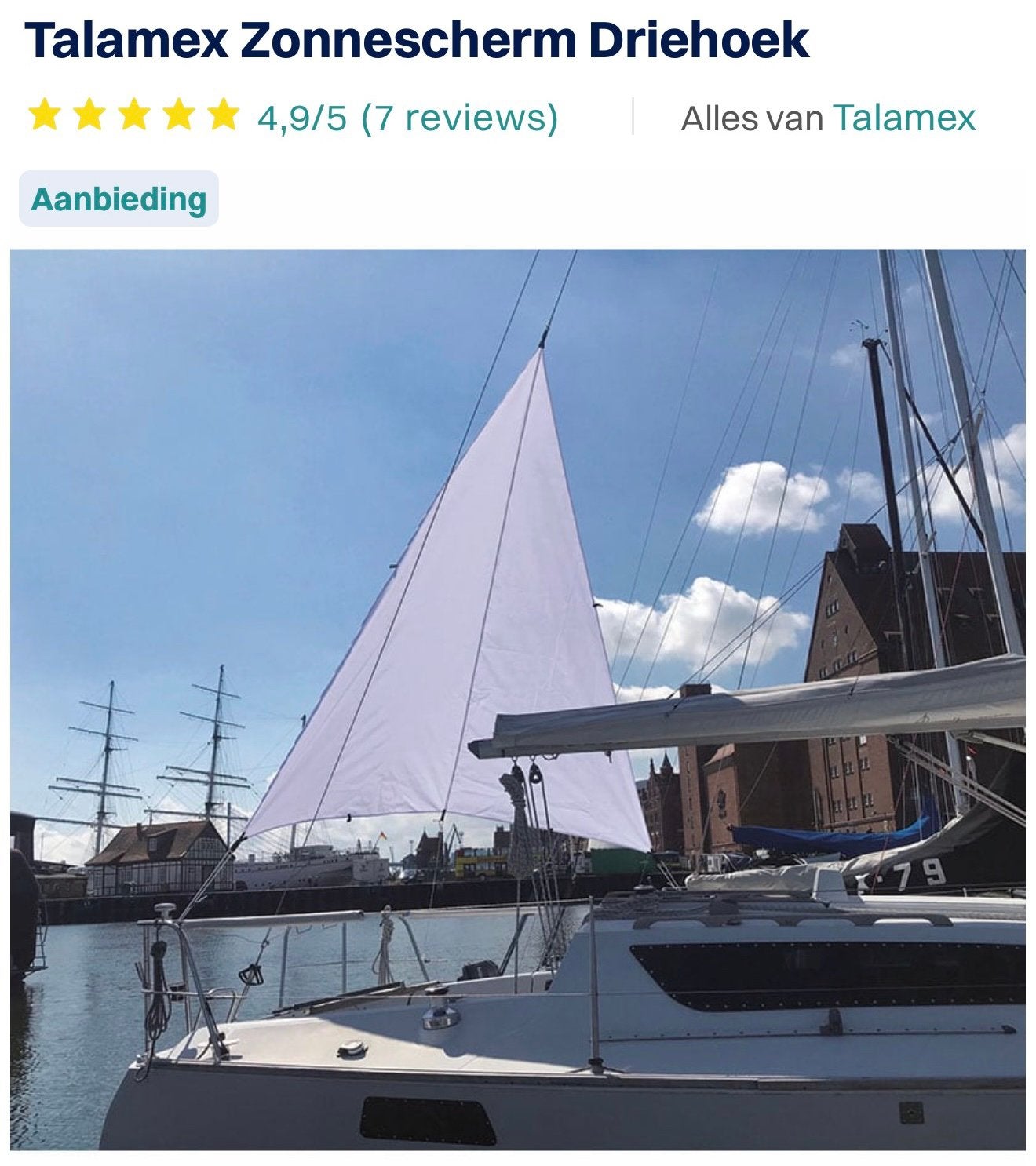 Talamex zonnescherm driehoek WIT zeilboot, Ophalen, Nieuw