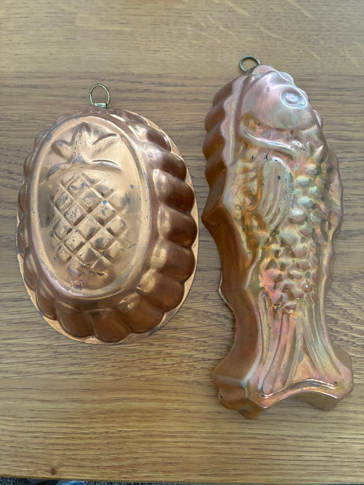 2 vintage rood koperen bakvormen wanddecoratie, Ophalen