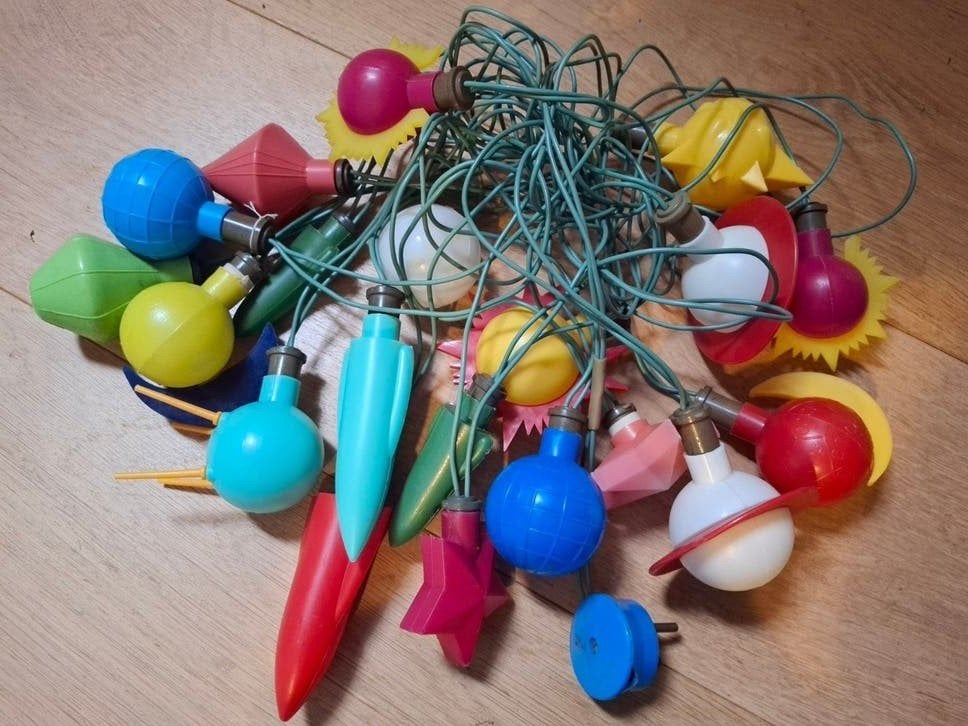 Vintage Kerstverlichting - Ruimtevaart / Planeten / Raket, Ophalen of Verzenden