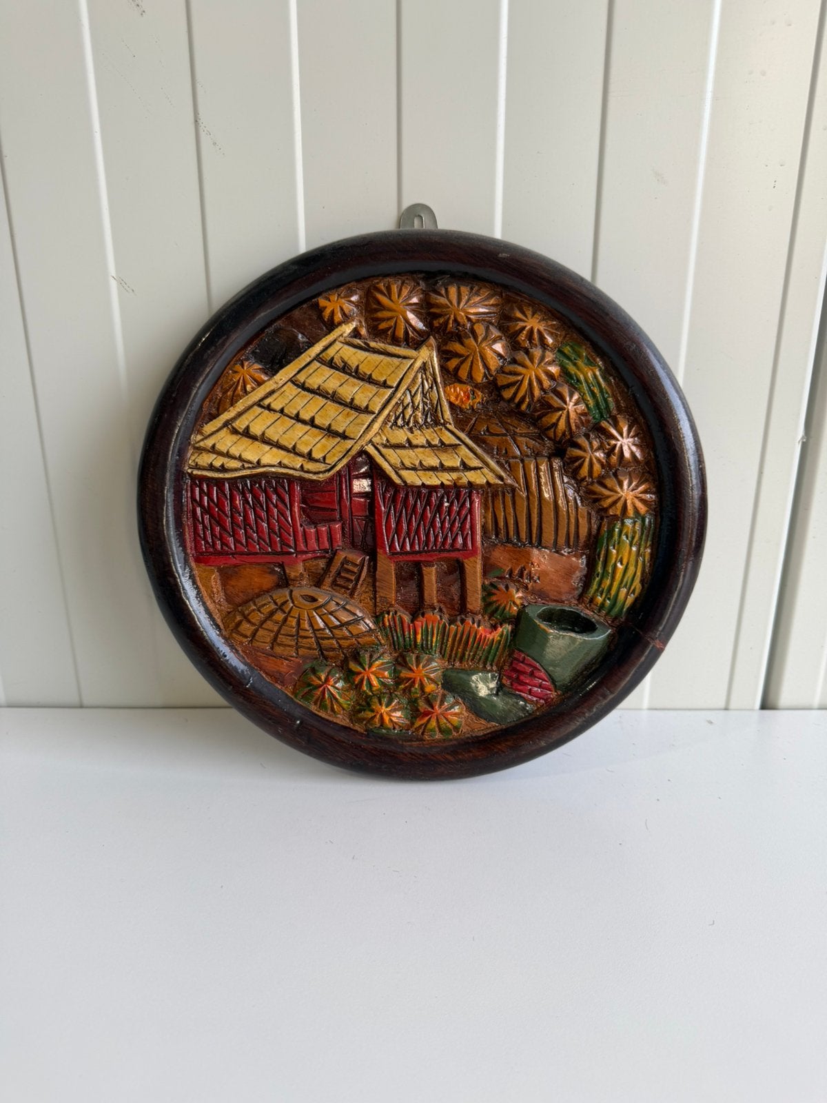 Hand gesneden Filipijnse muurdecoratie van hout, 25 cm, Hout, Meerkleurig, Zo goed als nieuw