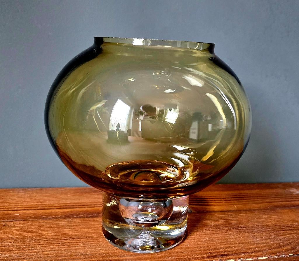 Vintage Krosno Polen bubble vaas amber, Ophalen of Verzenden