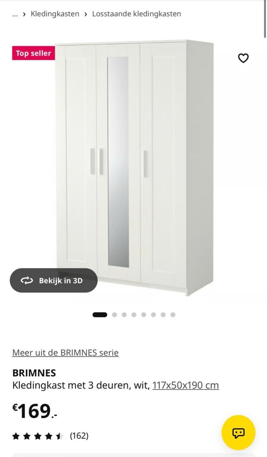 IKEA BRIMNES kledingkast wit, gedemonteerd, Ophalen, Overige materialen, Gebruikt, 100 tot 150 cm