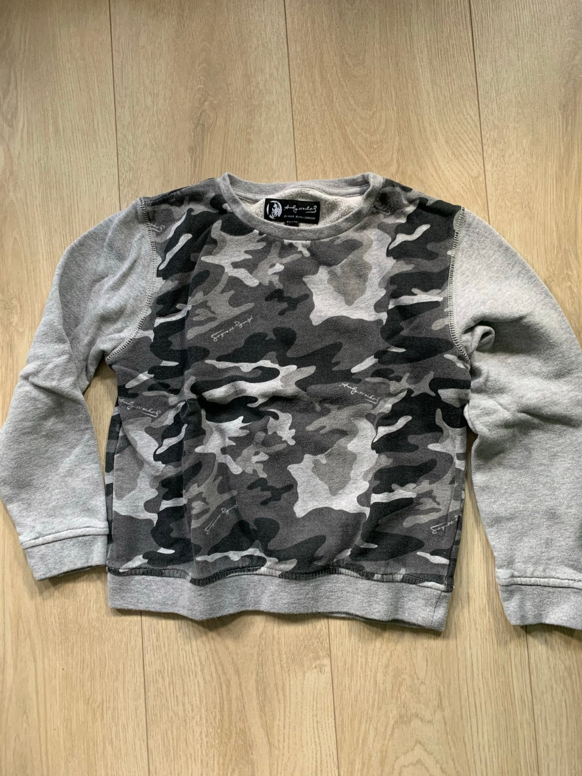 Pepe Jeans grijze legerprint trui - valt als maat 128, Ophalen of Verzenden, Zo goed als nieuw, Jongen, Trui of Vest