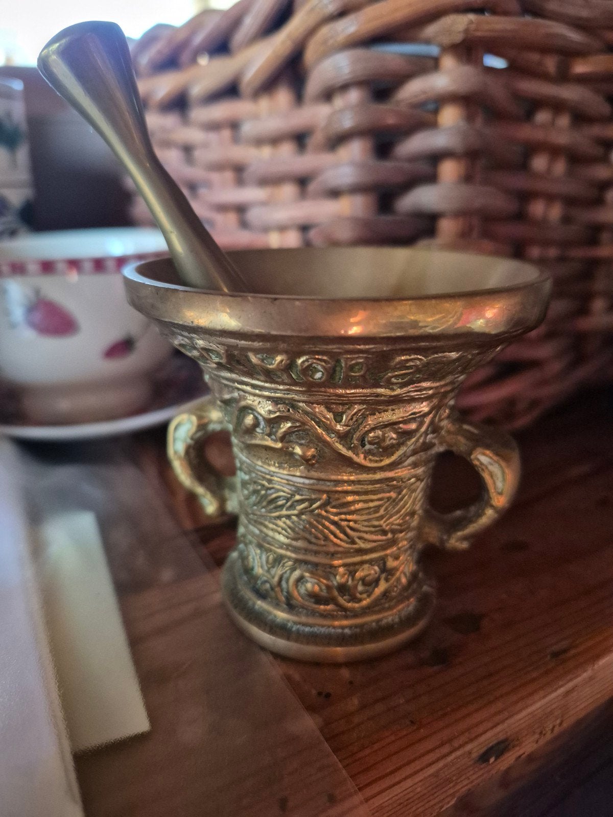 Antieke bronzen vijzel met stamper, Ophalen of Verzenden