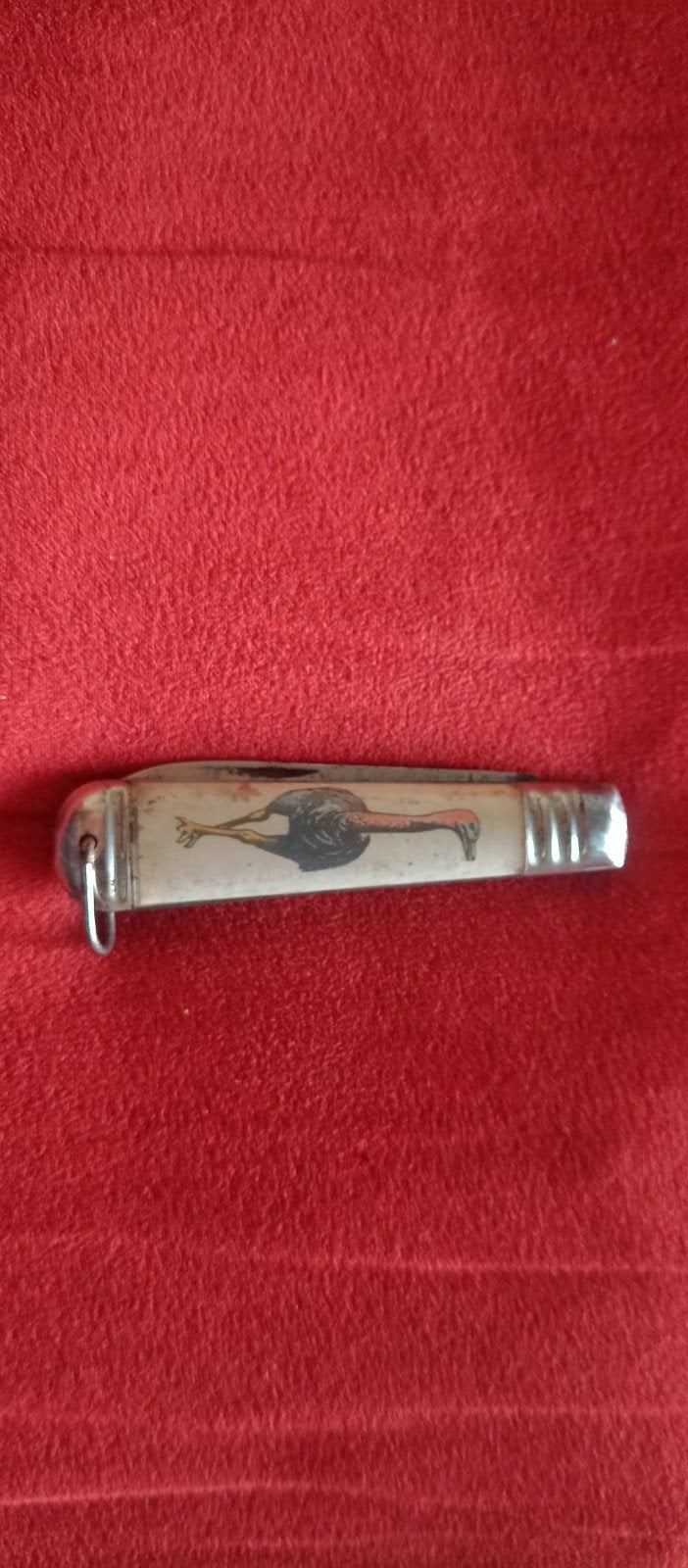 Vintage Mikov zakmes met struisvogelprint, Ophalen of Verzenden